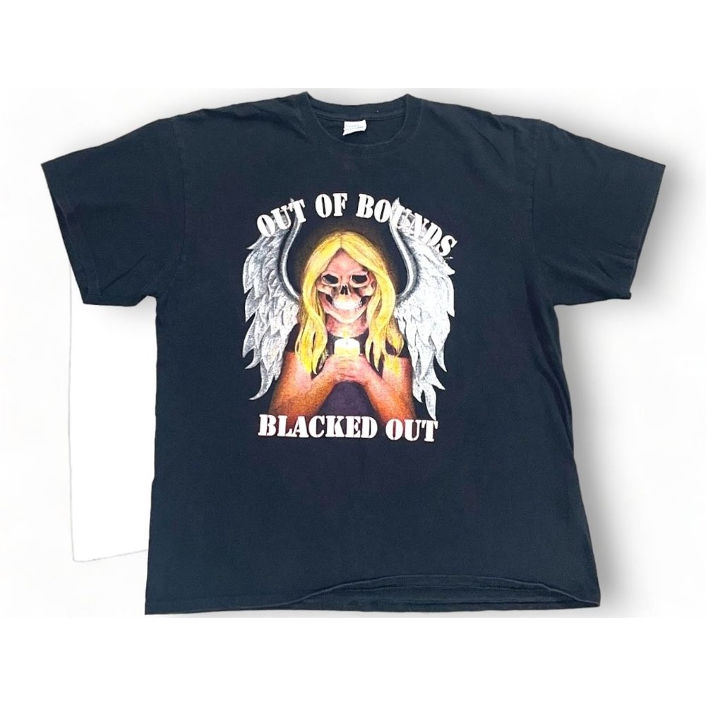 'Out of Bounds Blacked Out' Rock n Roll Biker Style Graphic T- Shirt Faded